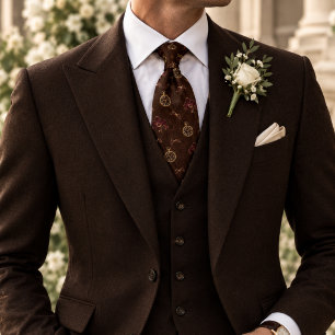Old Money Wedding Pocket Watch Orchid Brown Neck Tie
