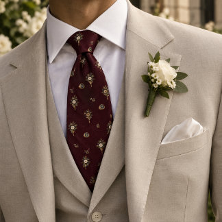 Old Money Wedding Signet Ring Boutonniere Burgundy Neck Tie