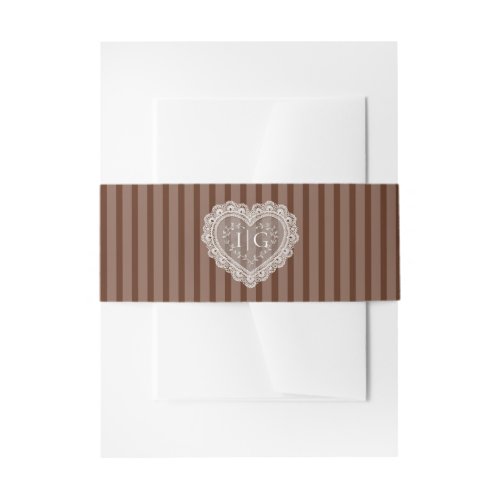 Old Money Wedding Vintage Lace Chocolate Brown Invitation Belly Band