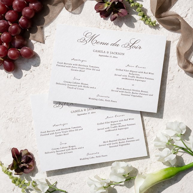 Old Money White and Brown Wedding Menu Card (Creator Uploaded)