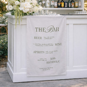 Old Money White and Green Wedding Bar Fabric Sign