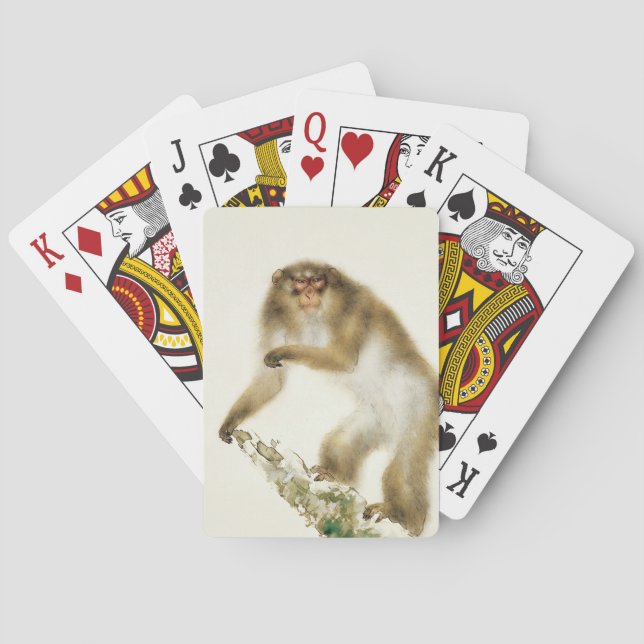 Old Monkey with Cherry in Autumn Poker Cards (Back)