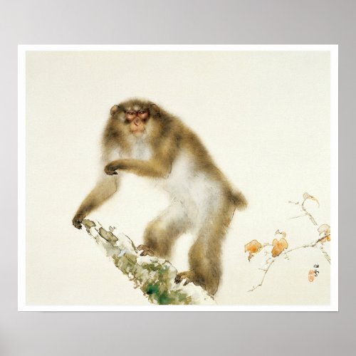 Old Monkey with Cherry in Autumn Poster