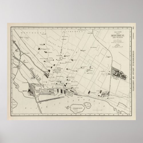 Old Montreal Canada Map 1924 Vintage Quebec  Poster