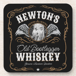 Old Moonshine Whiskey Label ADD PHOTO Family Name Beverage Coaster