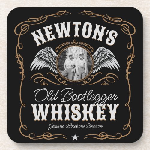  Old Moonshine Whiskey Label ADD PHOTO Family Name Beverage Coaster