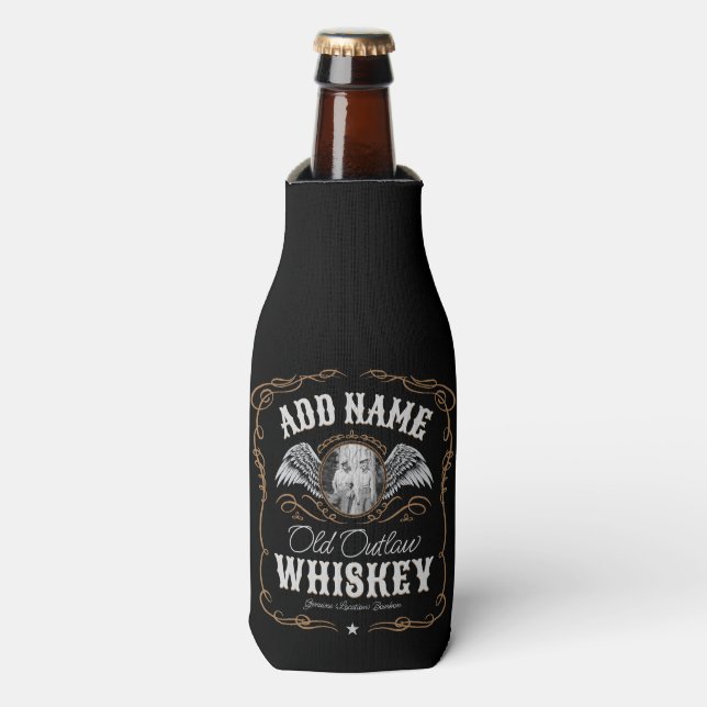  Old Moonshine Whiskey Label ADD PHOTO Family Name Bottle Cooler (Bottle Front)
