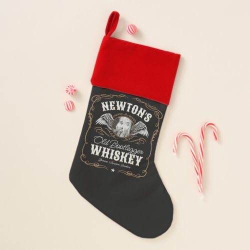  Old Moonshine Whiskey Label ADD PHOTO Family Name Christmas Stocking