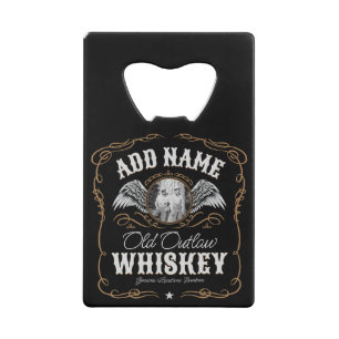 Old Moonshine Whiskey Label ADD PHOTO Family Name Credit Card Bottle Opener