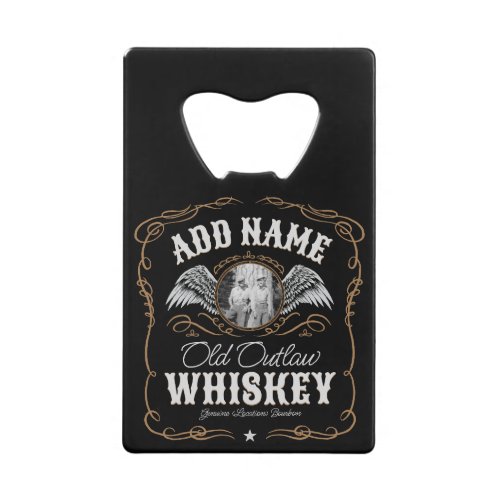  Old Moonshine Whiskey Label ADD PHOTO Family Name Credit Card Bottle Opener