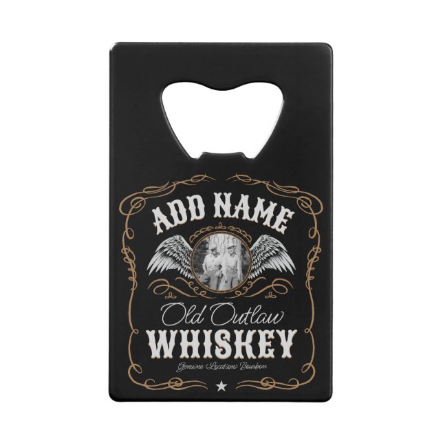  Old Moonshine Whiskey Label ADD PHOTO Family Name Credit Card Bottle Opener (Front)