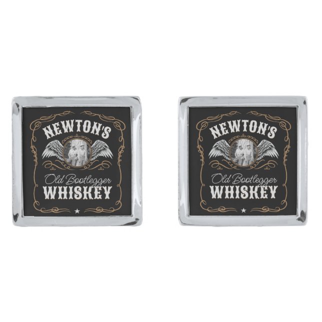  Old Moonshine Whiskey Label ADD PHOTO Family Name Cufflinks (Front)