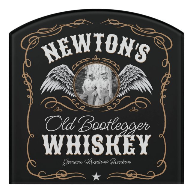  Old Moonshine Whiskey Label ADD PHOTO Family Name Door Sign (Contour Front)