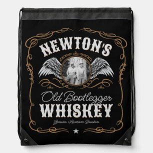 Old Moonshine Whiskey Label ADD PHOTO Family Name Drawstring Bag
