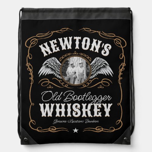  Old Moonshine Whiskey Label ADD PHOTO Family Name Drawstring Bag