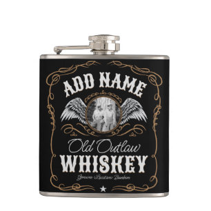 Old Moonshine Whiskey Label ADD PHOTO Family Name Flask