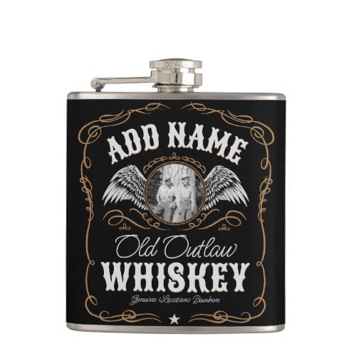  Old Moonshine Whiskey Label ADD PHOTO Family Name Flask