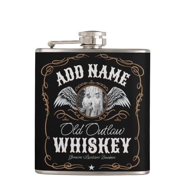 Old Moonshine Whiskey Label ADD PHOTO Family Name Flask (Front)