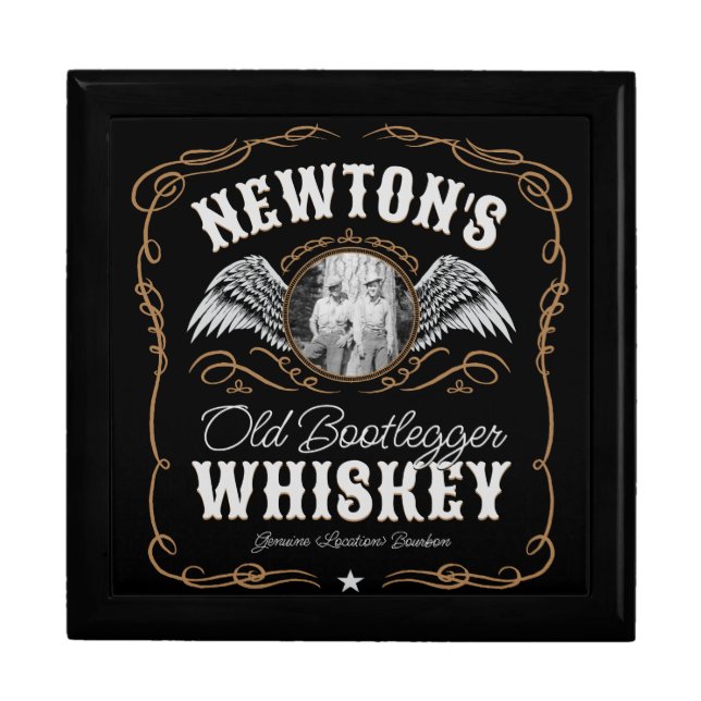  Old Moonshine Whiskey Label ADD PHOTO Family Name Gift Box (Front)