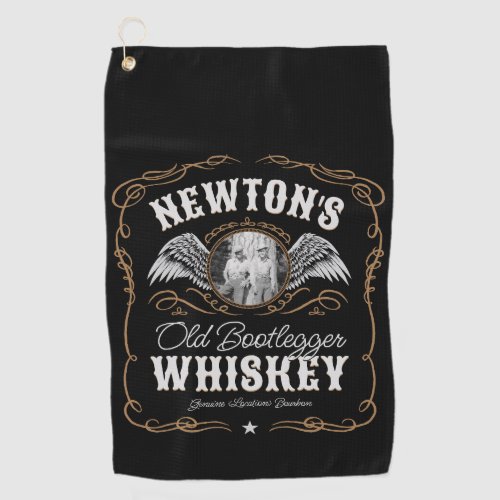  Old Moonshine Whiskey Label ADD PHOTO Family Name Golf Towel