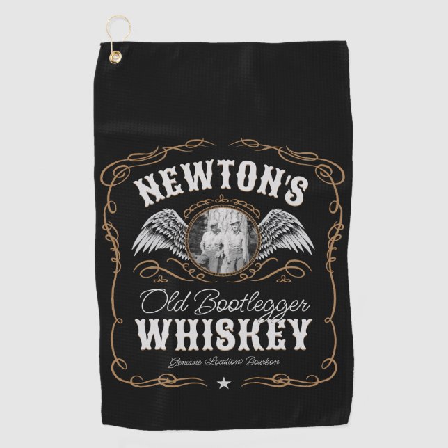  Old Moonshine Whiskey Label ADD PHOTO Family Name Golf Towel (Front)