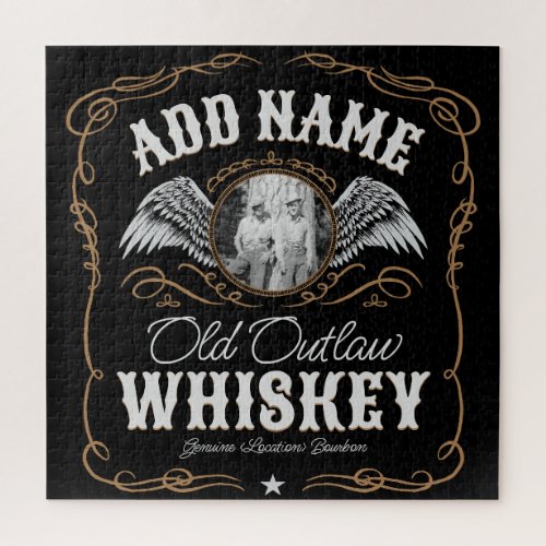  Old Moonshine Whiskey Label ADD PHOTO Family Name Jigsaw Puzzle