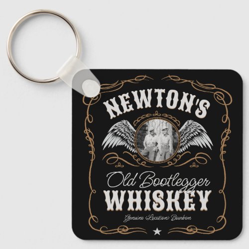  Old Moonshine Whiskey Label ADD PHOTO Family Name Keychain