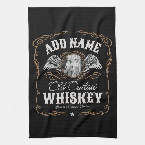  Old Moonshine Whiskey Label ADD PHOTO Family Name Kitchen Towel
