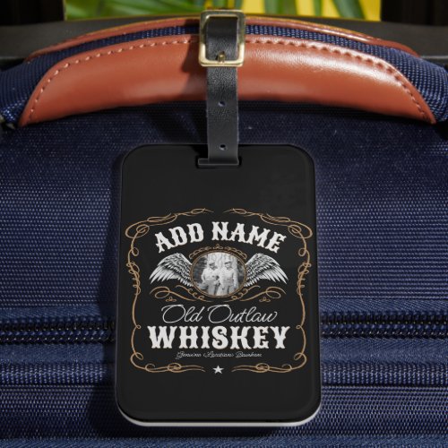  Old Moonshine Whiskey Label ADD PHOTO Family Name Luggage Tag