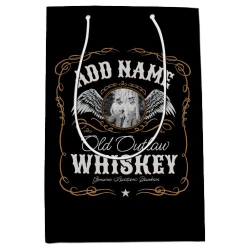  Old Moonshine Whiskey Label ADD PHOTO Family Name Medium Gift Bag