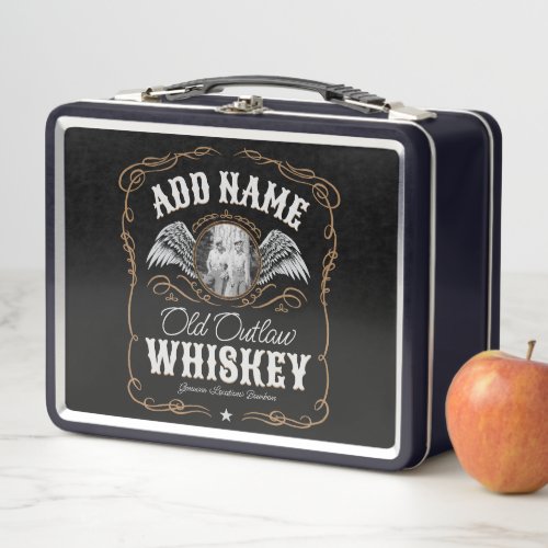 Old Moonshine Whiskey Label ADD PHOTO Family Name Metal Lunch Box
