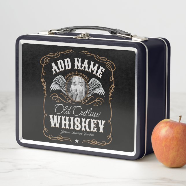  Old Moonshine Whiskey Label ADD PHOTO Family Name Metal Lunch Box (In Situ)