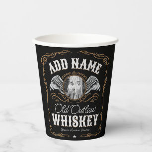 Old Moonshine Whiskey Label ADD PHOTO Family Name Paper Cups