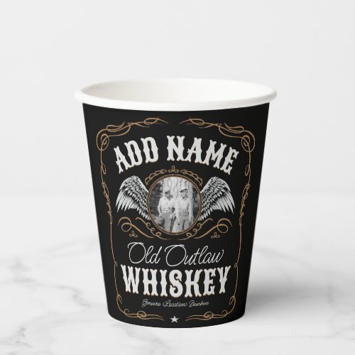  Old Moonshine Whiskey Label ADD PHOTO Family Name Paper Cups