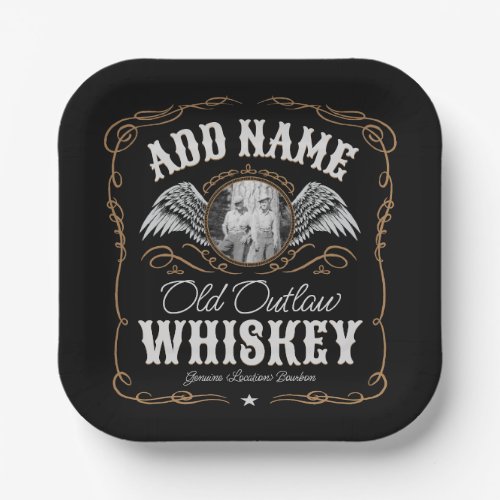  Old Moonshine Whiskey Label ADD PHOTO Family Name Paper Plates