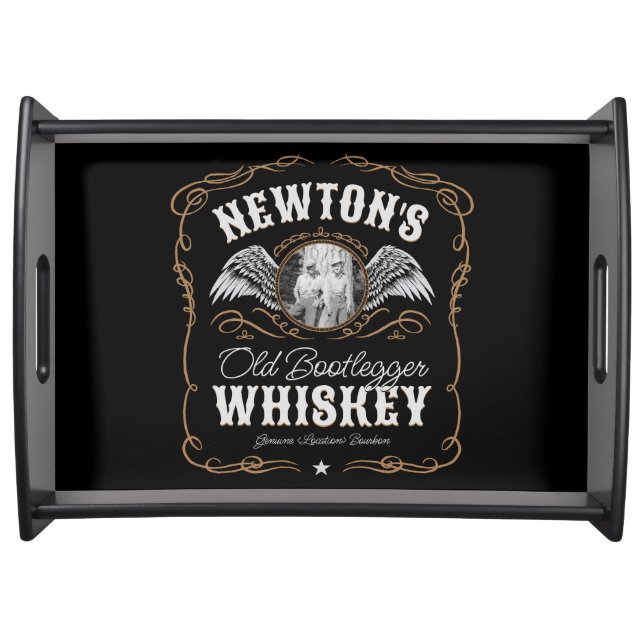  Old Moonshine Whiskey Label ADD PHOTO Family Name Serving Tray (Front)