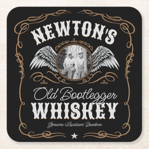  Old Moonshine Whiskey Label ADD PHOTO Family Name Square Paper Coaster
