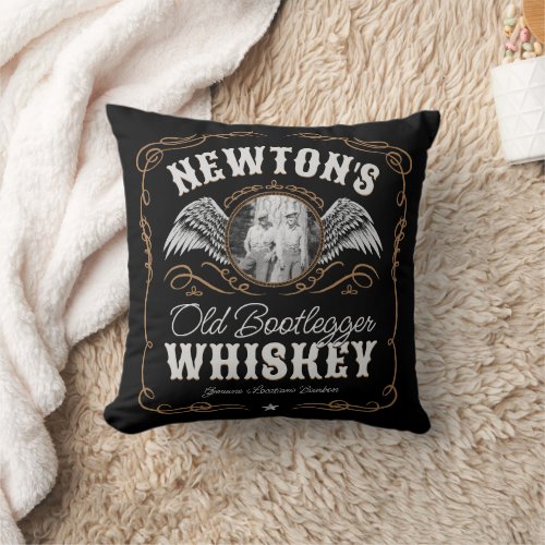  Old Moonshine Whiskey Label ADD PHOTO Family Name Throw Pillow