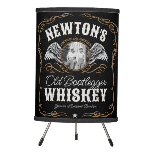 Old Moonshine Whiskey Label ADD PHOTO Family Name Tripod Lamp