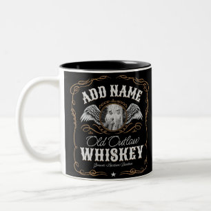 Old Moonshine Whiskey Label ADD PHOTO Family Name Two-Tone Coffee Mug