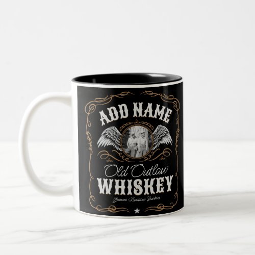  Old Moonshine Whiskey Label ADD PHOTO Family Name Two_Tone Coffee Mug