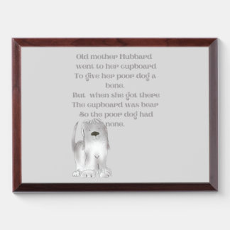 Old Mother Hubbard cartoon fun in grays Award Plaque