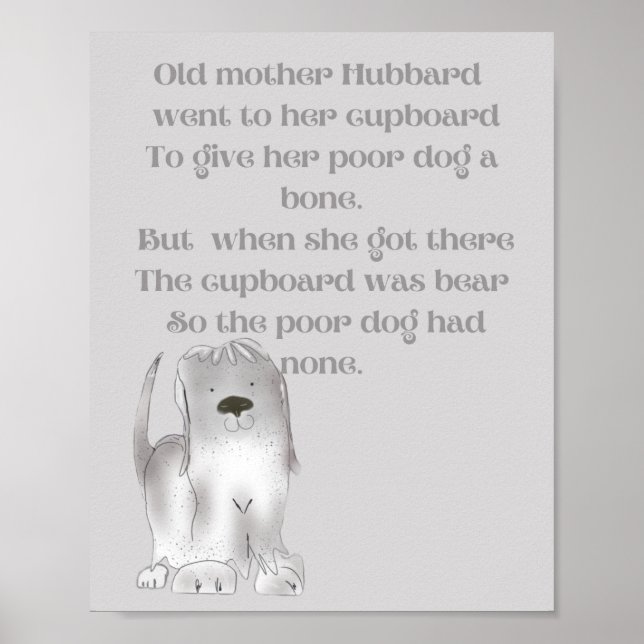 Old Mother Hubbard cute cartoon fun in grays  Poster (Front)
