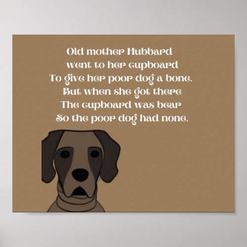 Old Mother Hubbard rhyme cute dog in browns   Poster