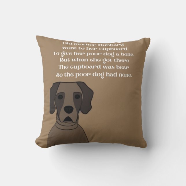 Old Mother Hubbard rhyme cute dog in browns  Throw Pillow (Front)