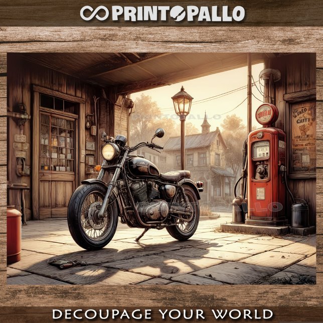 Old motorcycle, a garage with oil pump - Decoupage Wrapping Paper Sheets (Creator Uploaded)