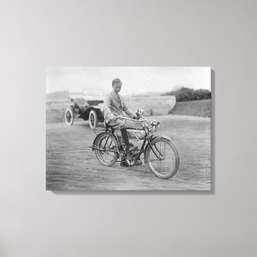 Old Motorcycle with Lantern Headlight Canvas Print