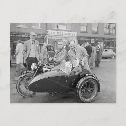 Old motorcycle with side car Vintage photo Postcard