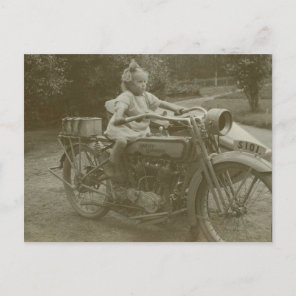 Old motorcycle with sidecar Vintage photo Postcard