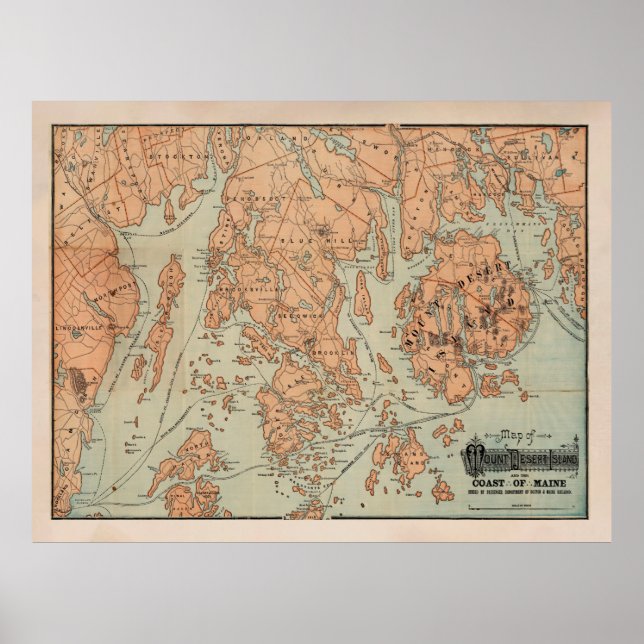 Old Mount Desert ME Map (1890)  Poster (Front)